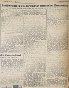 Mindelheimer Zeitung 04.04.1953 Staubfreie Srtraßen, gute Bürgersteige, farbenfroher Blumenschmuck