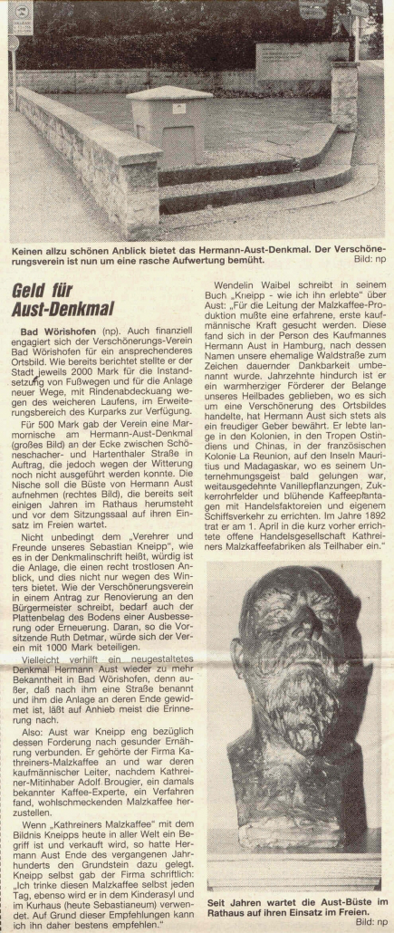 Mindelheimer Zeitung: Geld für Aust-Denkmal
