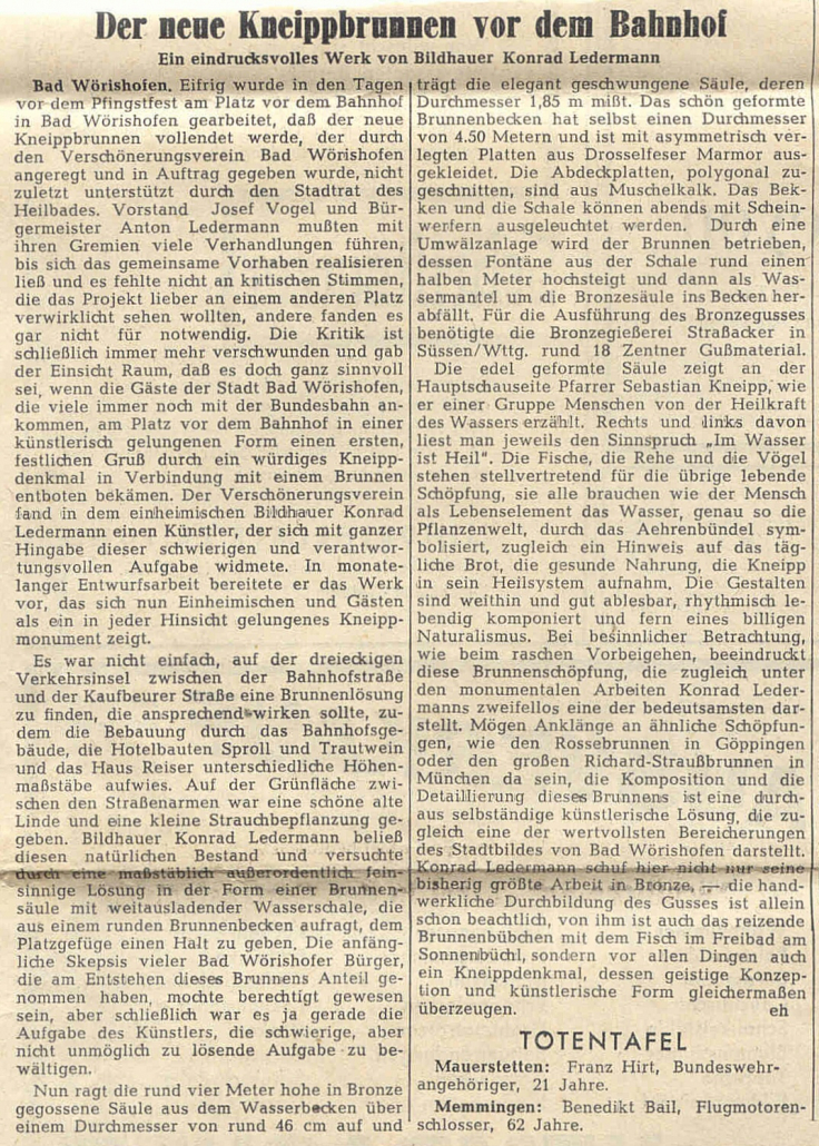 Mindelheimer Zeitung: Der neue Kneippbrunnen vor dem Bahnhof