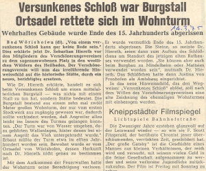 Mindelheimer Zeitung: Versunkenes Schloss war Burgstall