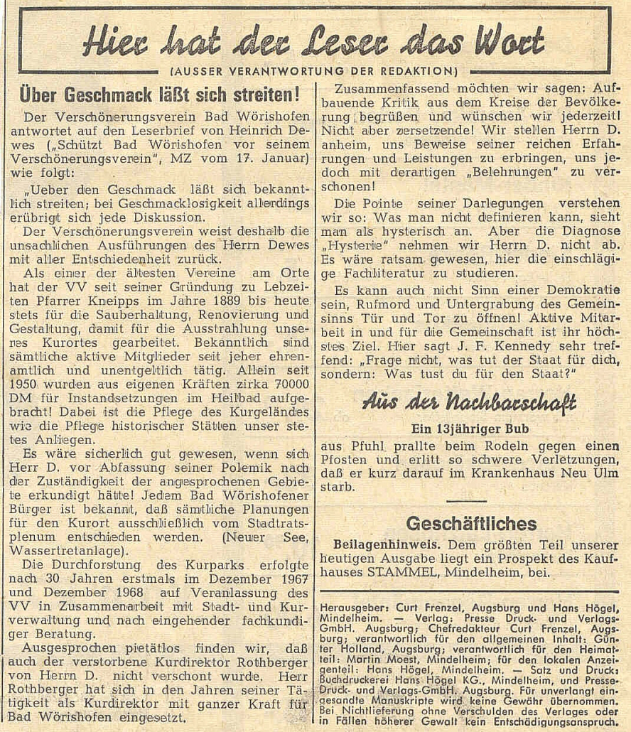 Mindelheimer Zeitung: Antwort auf Leserbrief - Über Geschmack lässt sich streiten