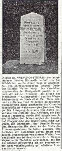 Mindelheimer Zeitung: Erinnerungsstein Weiler Hinter-Hartenthal