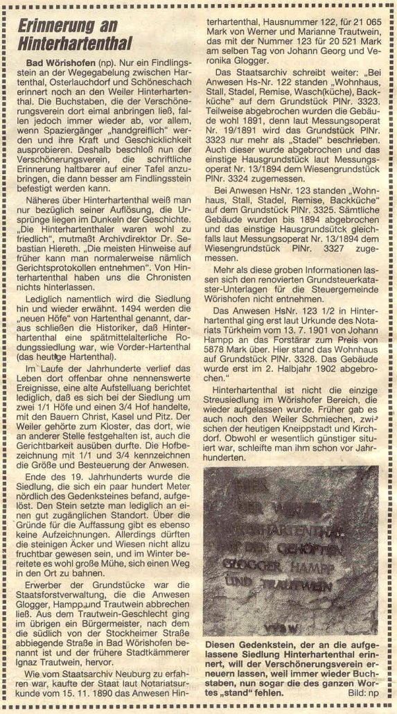 Mindelheimer Zeitung: Erinnerung an Hinterhartenthal