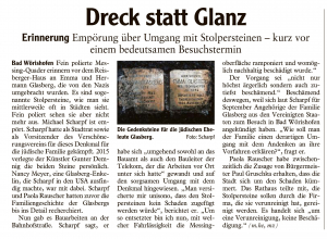 Mindelheimer Zeitung / 11.07.2018: Stolpersteine - Dreck statt Glanz