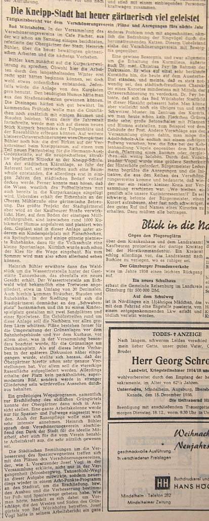 Mindelheimer Zeitung: Tätigkeitsbericht (Dezember '58)