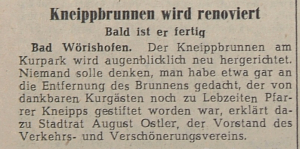 Mindelheimer Zeitung: Kneippbrunnen wird renoviert