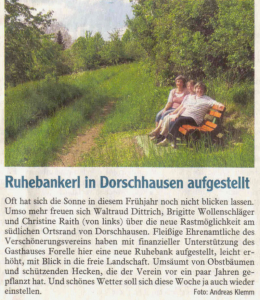 03.06.2013: Ruhebankerl in Dorschhausen aufgestellt