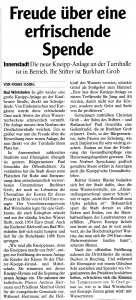 Mindelheimer Zeitung / 31.05.2017: Erfrischende Spende - Kneipp Anlage an der Turnhalle