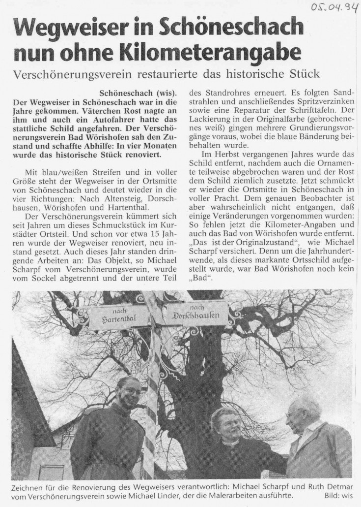 Mindelheimer Zeitung: Wegweiser in Schöneschach nun ohne Kilometerangabe