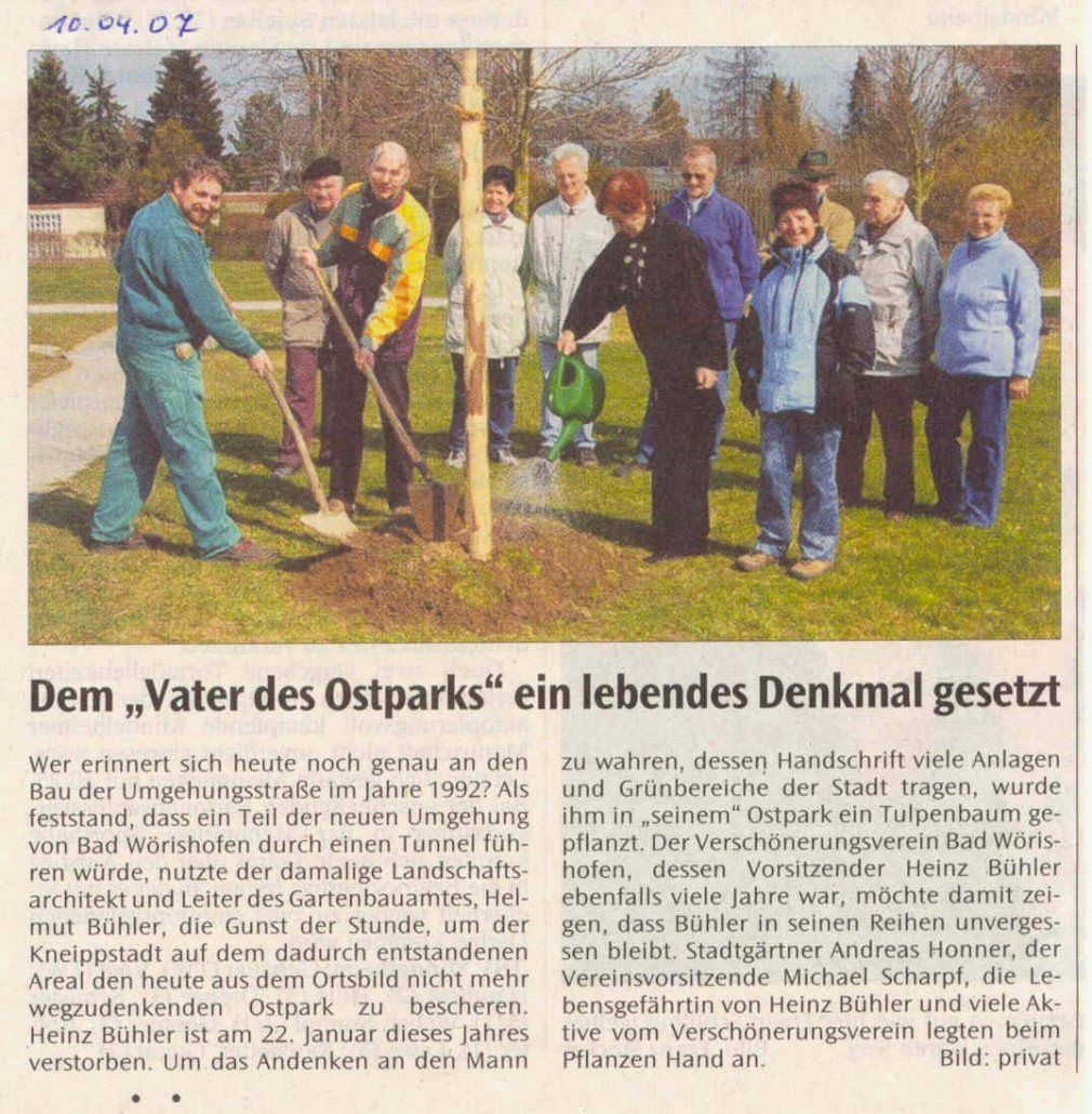 Mindelheimer Zeitung: Dem "Vater des Ostparks" ein lebendes Denkmal gesetzt