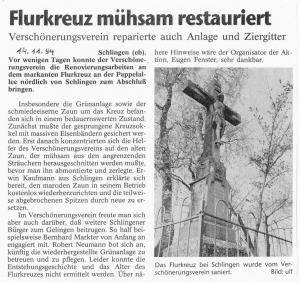 Mindelheimer Zeitung: Flurkreuz mühsam restauriert