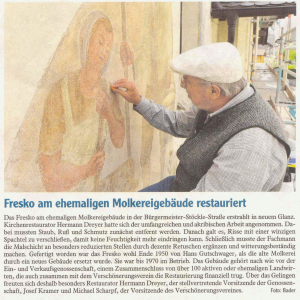 Mindelheimer Zeitung 16.07.2011: Fresko am ehemaligen Molkereigebäude restauriert