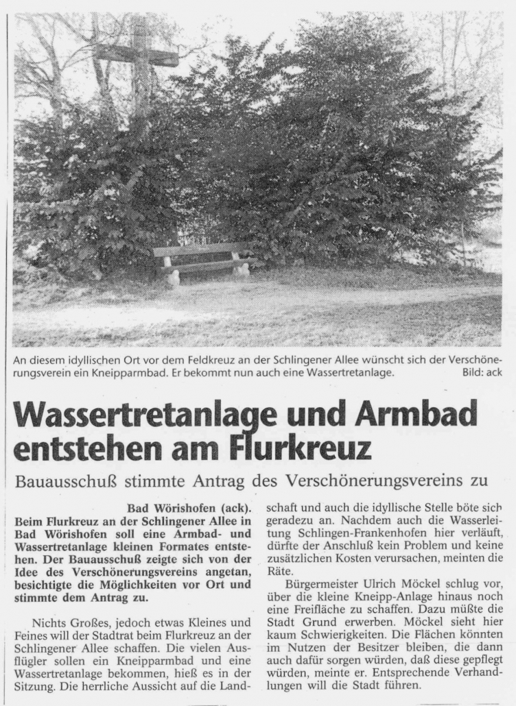 Mindelheimer Zeitung: Wassertretanlage und Armbad entstehen am Flurkreuz