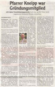 Mindelheimer Zeitung / 02.06.2014: "Kneipp war Gründungsmitglied"