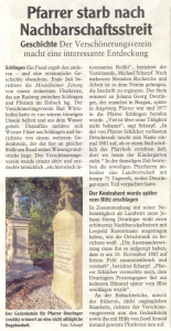 Mindelheimer Zeitung / 03.11.2014: Geschichte: Pfarrer starb nach Nachbarschaftsstreit.