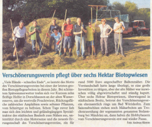 Mindelheimer Zeitung 12.10.2011: Verschönerungsverein pflegt über sechs Hektar Biotopwiesen