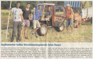 Mindelheimer Zeitung / 18.08.2015: "Asylbewerber helfen Verschönerungsverein beim Heu"