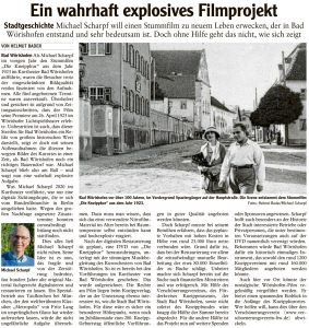Mindelheimer Zeitung: 17.6.21: Stadtgeschichte. Michael Scharpf will einen Stummfilm zu neuen Leben erwecken, der in Bad Wörishofen entstand und sehr bedeutend ist.